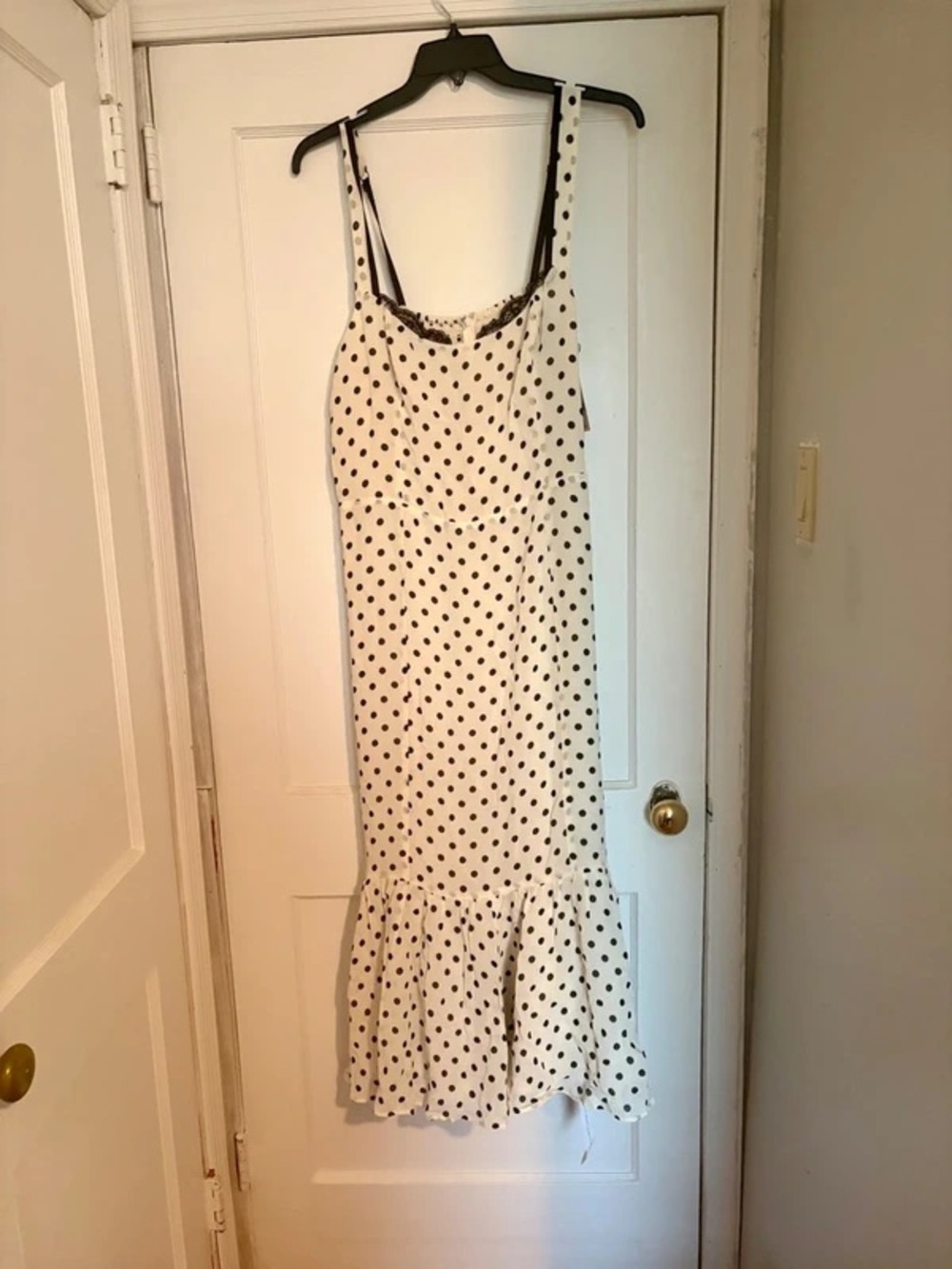 Cream Polka Dot Maxi Dress with Ruffle Hem